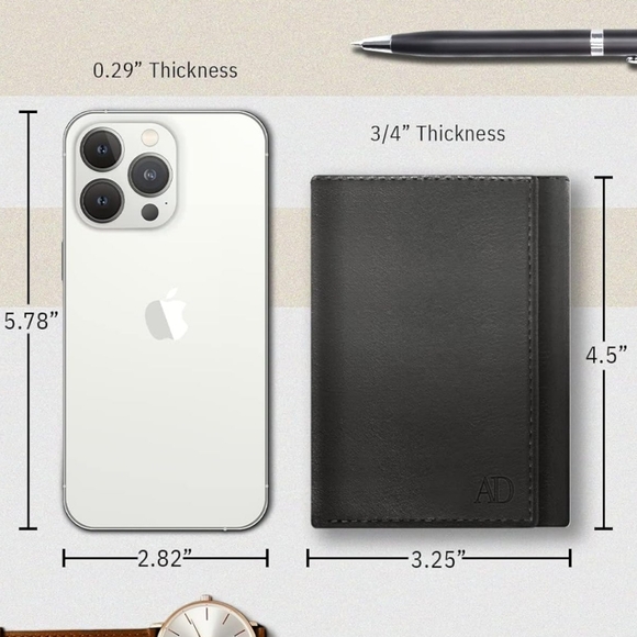 Leather Trifold Wallet Black - Picture 4 of 4